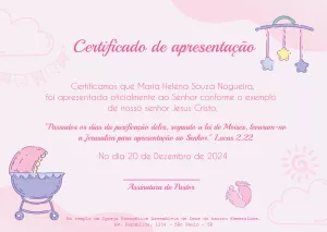 Certificado de Apresentação de Bebê Menina para Editar Online