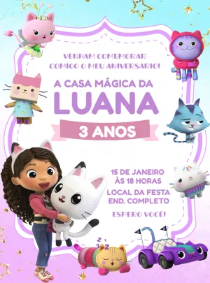 Invitación de cumpleaños La casa de muñecas de Gabby – Estático – Decore Arte