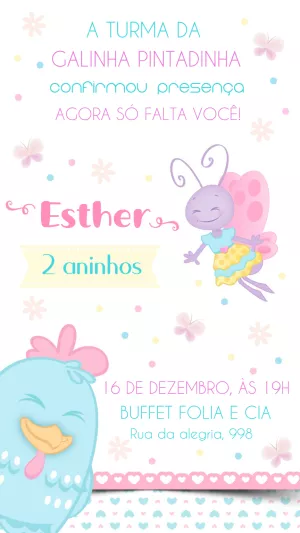 Convite Aniversário Galinha Pintadinha Candy para Editar Online