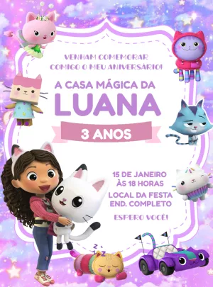 Convite Aniversário A Casa Mágica da Gabby para Editar Online