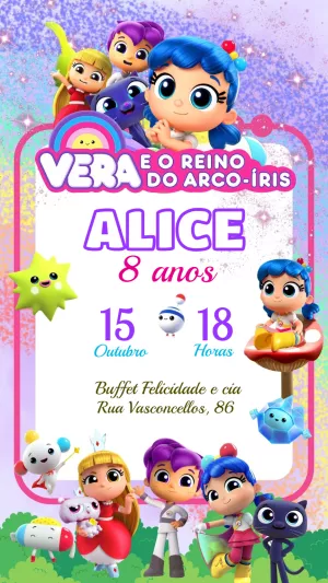 Convite Aniversário Vera e o Reino do Arco-Íris para Editar
