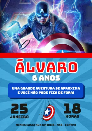 Convite de Aniversário Capitão América para Editar Online