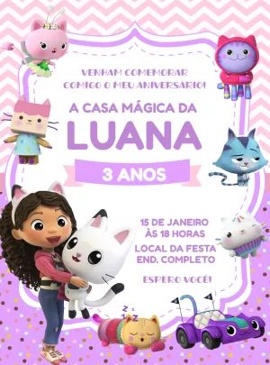 Convite de Aniversário A Casa Mágica da Gabby para Editar