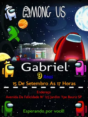 Convite de Aniversário Among Us com Personagens para Editar Online