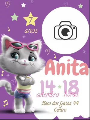Convite Aniversário 44 Gatos com Foto para Editar Online