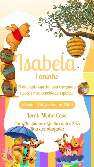 Convite de Aniversário Ursinho Pooh para Editar Online