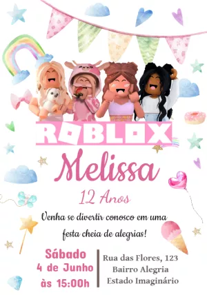 Convite de Aniversário Roblox Menina com Avatares para Editar