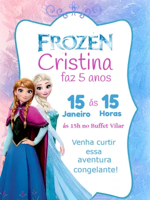 Convite de Aniversário Frozen com Anna e Elsa para Editar