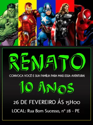 Convite Aniversário Vingadores com Heróis para Editar Online