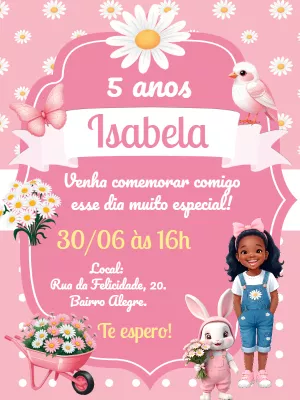 Convite Aniversário Jardim das Margaridas para Editar Online