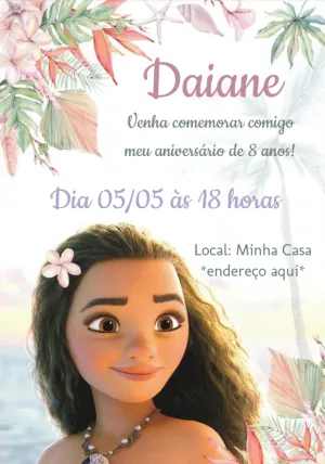 Convite de Aniversário Moana Tropical para Editar Online