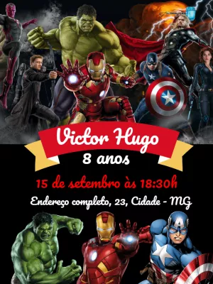 Convite Aniversário Os Vingadores para Editar Online