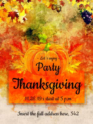 Thanksgiving Party Invitation with Pumpkin to Edit Online