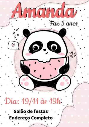 Convite de Aniversário Panda Fofo para Editar Online
