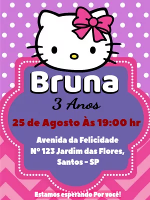 Convite de Aniversário Hello Kitty Editável Online