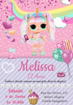 Convite de Aniversário LOL Surprise Unicórnio para Editar Online