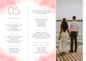 Menu de Casamento Rosa com Foto para Editar Online