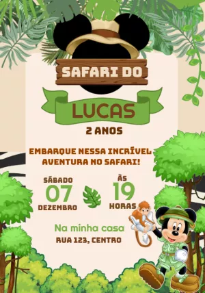 Convite de Aniversário Mickey Safari para Editar Online