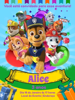Invito di compleanno Paw Patrol – Statico – Jonathan Fiuza