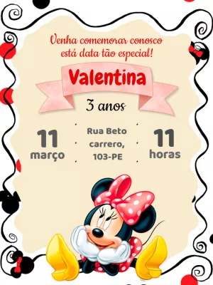 Convite Aniversário Minnie Mouse Vermelha para Editar Online
