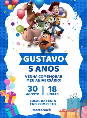 Convite de Aniversário Toy Story com Personagens para Editar Online