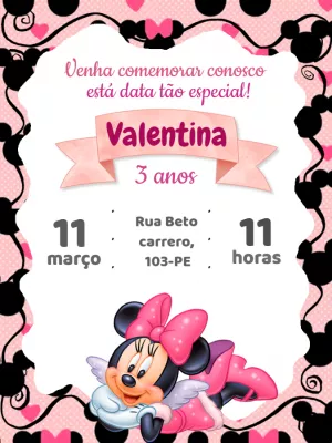 Convite de Aniversário Minnie Mouse Rosa para Editar Online