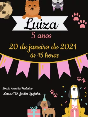 Convite de Aniversário Cachorrinhos Fofos para Editar Online