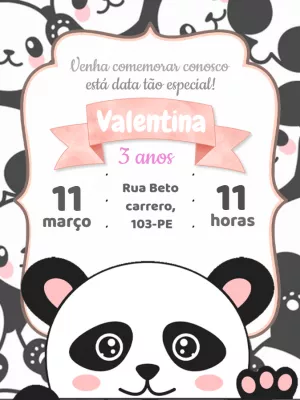 Convite de Aniversário Panda Fofo para Editar Online