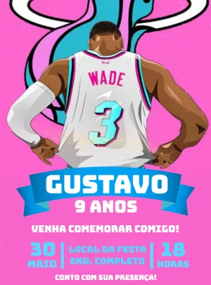 Convite Aniversário Basquete Miami Wade para Editar Online