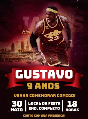 Convite de Aniversário Basquete LeBron James para Editar Online