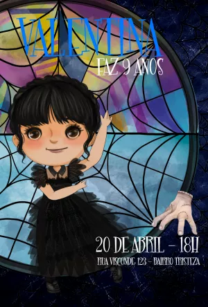 Convite de Aniversário Wandinha Addams para Editar Online