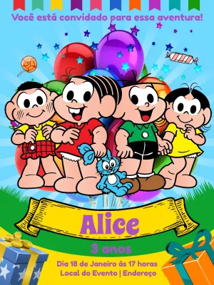 Convite de Aniversário Turma da Mônica para Editar Online