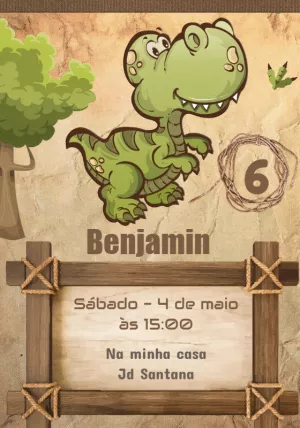 Convite Aniversário Dinossauro Baby para Editar Online