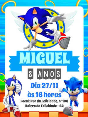 Convite de Aniversário do Sonic para Editar Online
