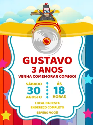 Convite Aniversário Avião Mundo Bita para Editar Online