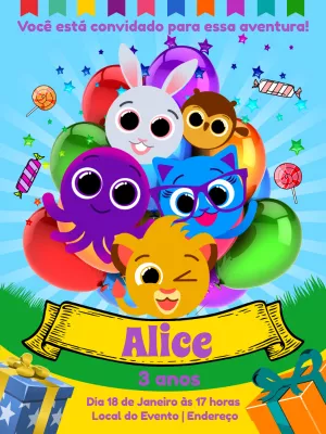 Convite de Aniversário Bolofofos com Personagens para Editar