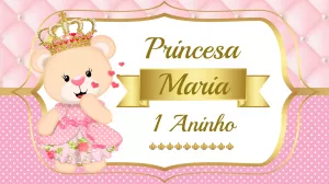 Painel de TV Aniversário Ursinha Princesa para Editar Online