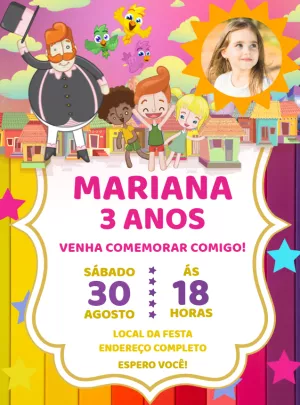 Convite Aniversário Mundo Bita com Foto para Editar Online