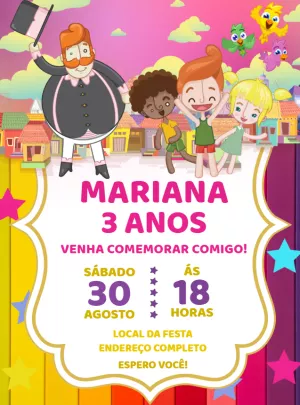 Convite Aniversário Mundo Bita Editável Online com Personagens