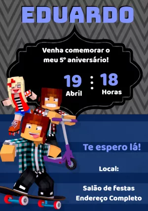 Convite de Aniversário Estilo Jogo de Blocos para Editar