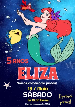 Invitación de cumpleaños La Sirenita – Estático – Convites Personalizados
