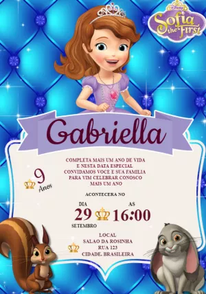 Convite de Aniversário Princesinha Sofia para Editar Online