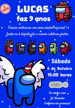 Convite de Aniversário Among Us Missão Especial para Editar