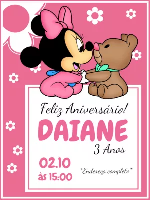 Convite de Aniversário Minnie Baby Rosa para Editar Online