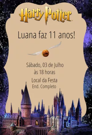 Convite Aniversário Harry Potter Hogwarts para Editar Online