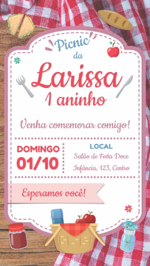 Convite de Aniversário Piquenique para Editar Online