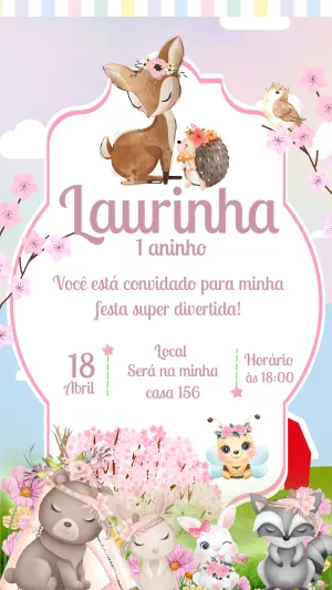 Convite Aniversário Bosque Encantado Menina para Editar Online