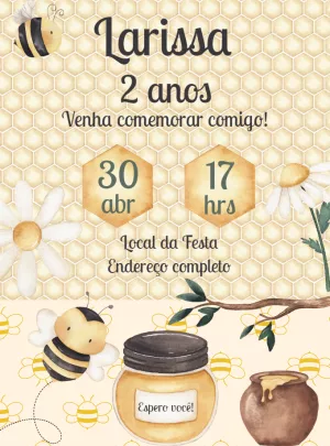 Convite Aniversário Abelhinha em Aquarela para Editar Online