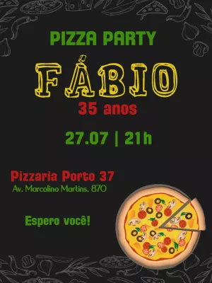 Convite de Aniversário Pizza Party para Editar Online