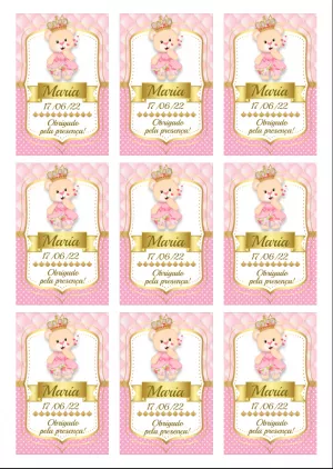 Tag Ursinha Princesa para Lembrancinha para Editar Online